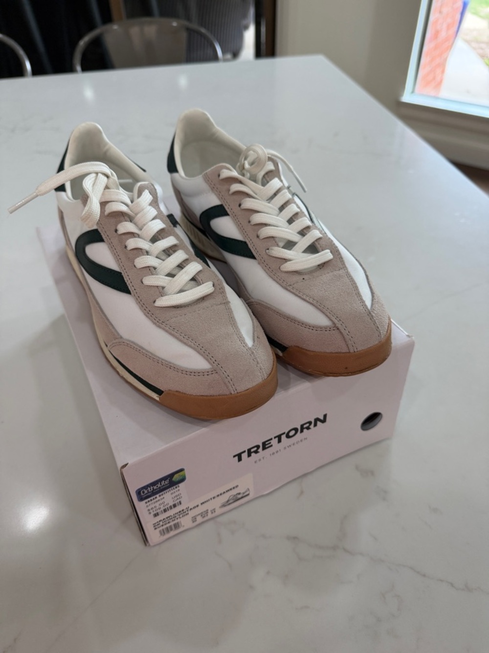 Tretorn White, Beige & Green Low-Top Retro Sneakers